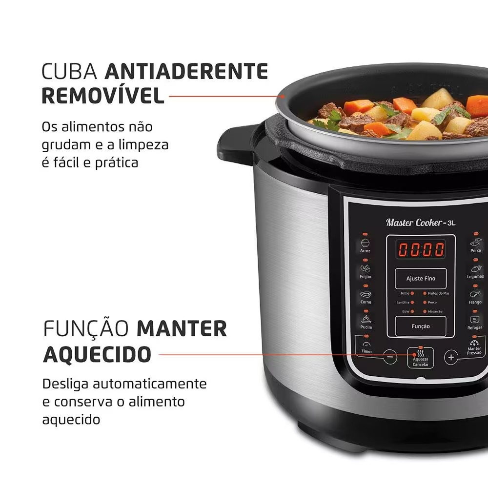 Panela Elétrica de Pressão Mondial Digital Master Cooker PE 40 3L Preta/Inox - Alta Performance