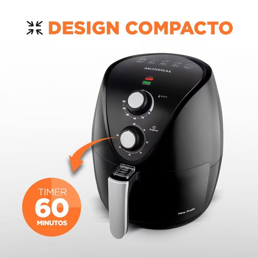 Fritadeira Elétrica Sem Óleo Air Fryer Mondial New Pratic AF31 3 5 L – Preto - Elegante