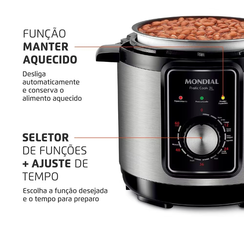 Panela Elétrica de Pressão Mondial PE 47 Pratic Cook 3L Inox - Alta Performance