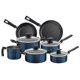 Conjunto de Panelas 7 Peças Tramontina Bergamo com Antiaderente Starflon T1 Tampas de Vidro Temperado e Cabos de Baquelite Azul - Completo