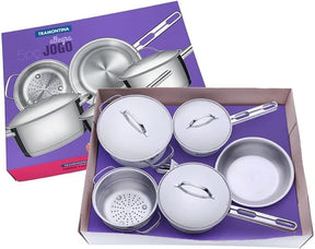 Jogo de Panelas com Fundo Triplo 5 Peças Tramontina Inox + Pegador de Massa - Alta Performance