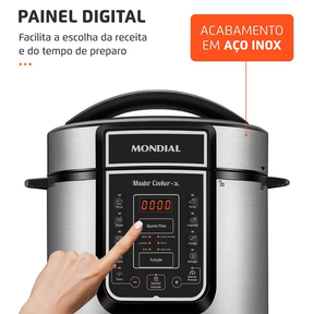 Panela Elétrica de Pressão Mondial Digital Master Cooker PE 40 3L Preta/Inox - Alta Performance