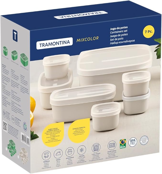 Jogo de Potes Tramontina MixColor em Polipropileno Cinza 7 Peças - Completo