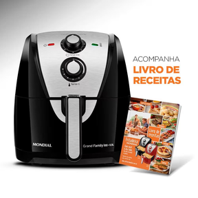 Fritadeira Elétrica Sem Óleo Air Fryer Mondial Grand Family AF 55I 5 5L – Preta/Inox - Elegante