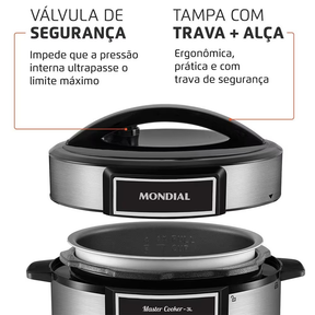 Panela Elétrica de Pressão Mondial Digital Master Cooker PE 40 3L Preta/Inox - Alta Performance