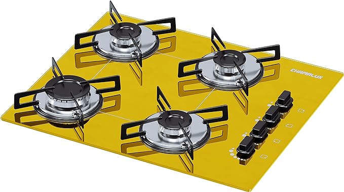 Cooktop 4 bocas Chamalux ultra chama Bivolt Gás Natural Trempe de Chapa Amarelo - Exclusivo