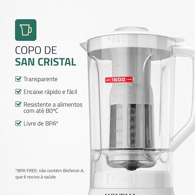 Liquidificador Mondial Turbo Power Branco 550W 2 2 L L 99 FB - Elegante