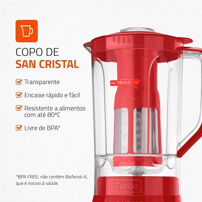 Liquidificador Mondial Turbo Power Vermelho 550W Preto 2 2 L L 99 FB - Elegante