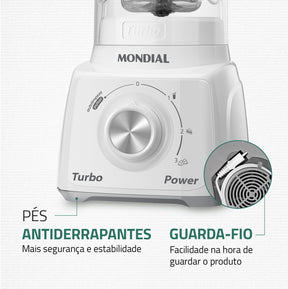 Liquidificador Mondial Turbo Power Branco 550W 2 2 L L 99 FB - Elegante