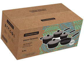 Jogo de Panelas Tramontina Glenz em Alumínio com Revestimento Interno em Starflon Crystals e Externo Esmaltado Preto 05 Peças - Alta Performance