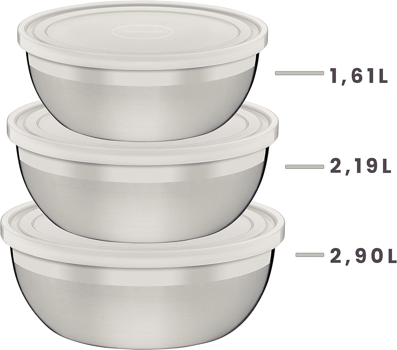 Tramontina Freezinox 64220210 Conjunto de 3 Recipientes de Aço Inoxidável com Tampas de Plástico Prata - Premium