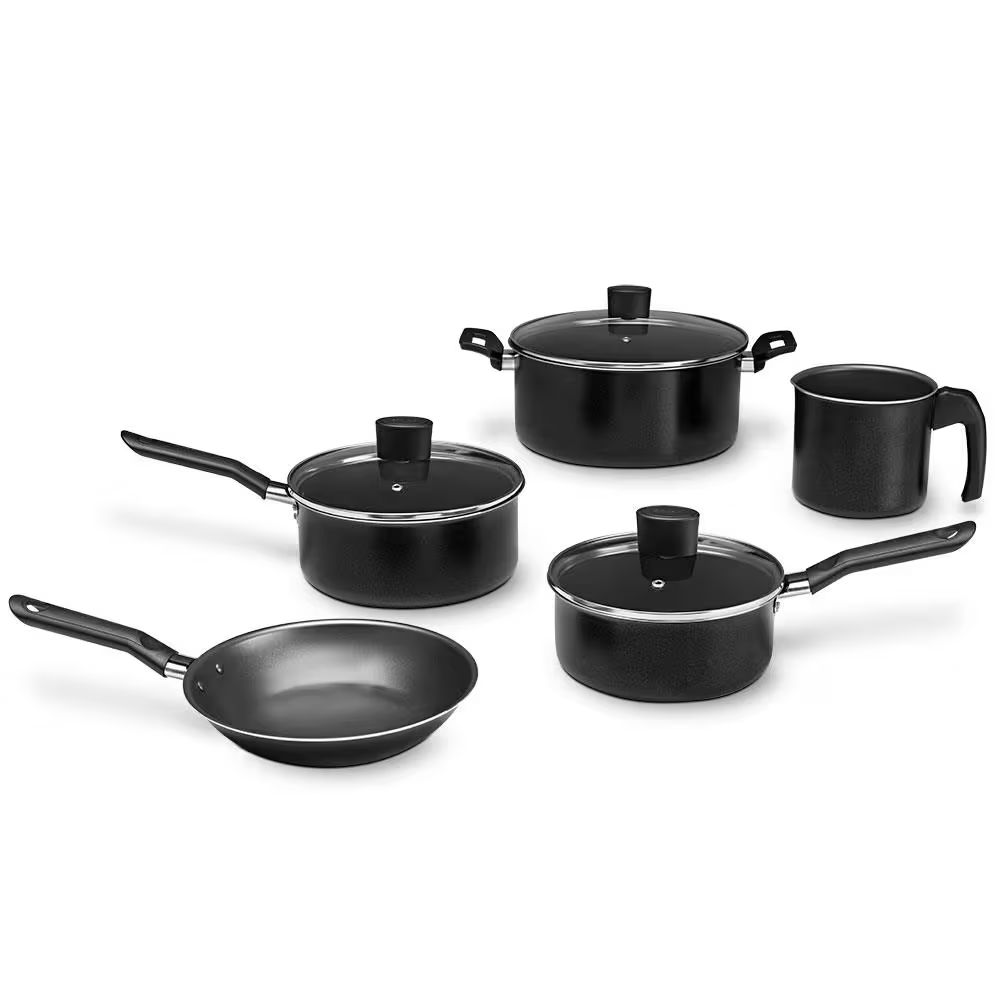 Conjunto de Panelas 5 Peças Brinox Ebony em Alumínio com Revestimento Antiaderente Pro Flon e Tampa de Vidro Temperado Preto - Premium