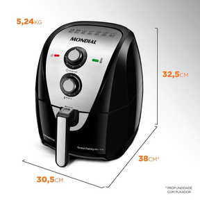 Fritadeira Elétrica Sem Óleo Air Fryer Mondial Grand Family AF 55I 5 5L – Preta/Inox - Elegante