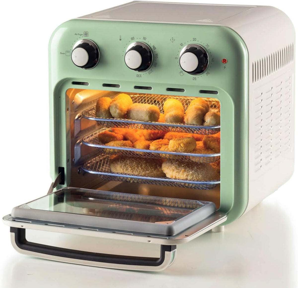 Ariete 4632 Fritadeira 2 em 1 Air Fryer e Forno Elétrico Vintage Verde Capacidade de 16 Litros 1400 Wats Porta Transparente - Moderno