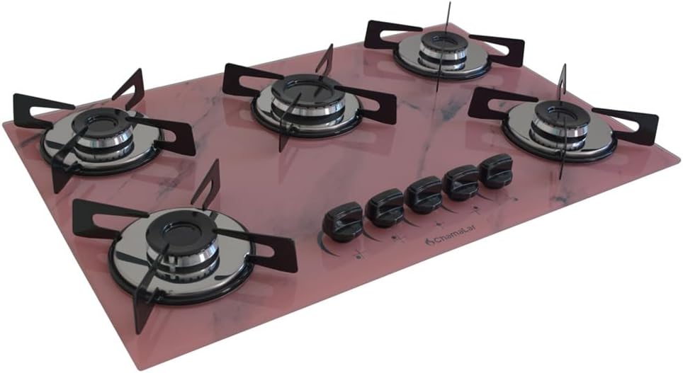 Cooktop Premium 5 bocas Ultra chama Marmorizado Rosa Chamalar Bivolt. - Exclusivo