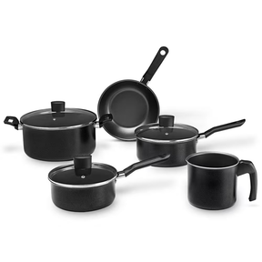 Conjunto de Panelas 5 Peças Brinox Ebony em Alumínio com Revestimento Antiaderente Pro Flon e Tampa de Vidro Temperado Preto - Premium