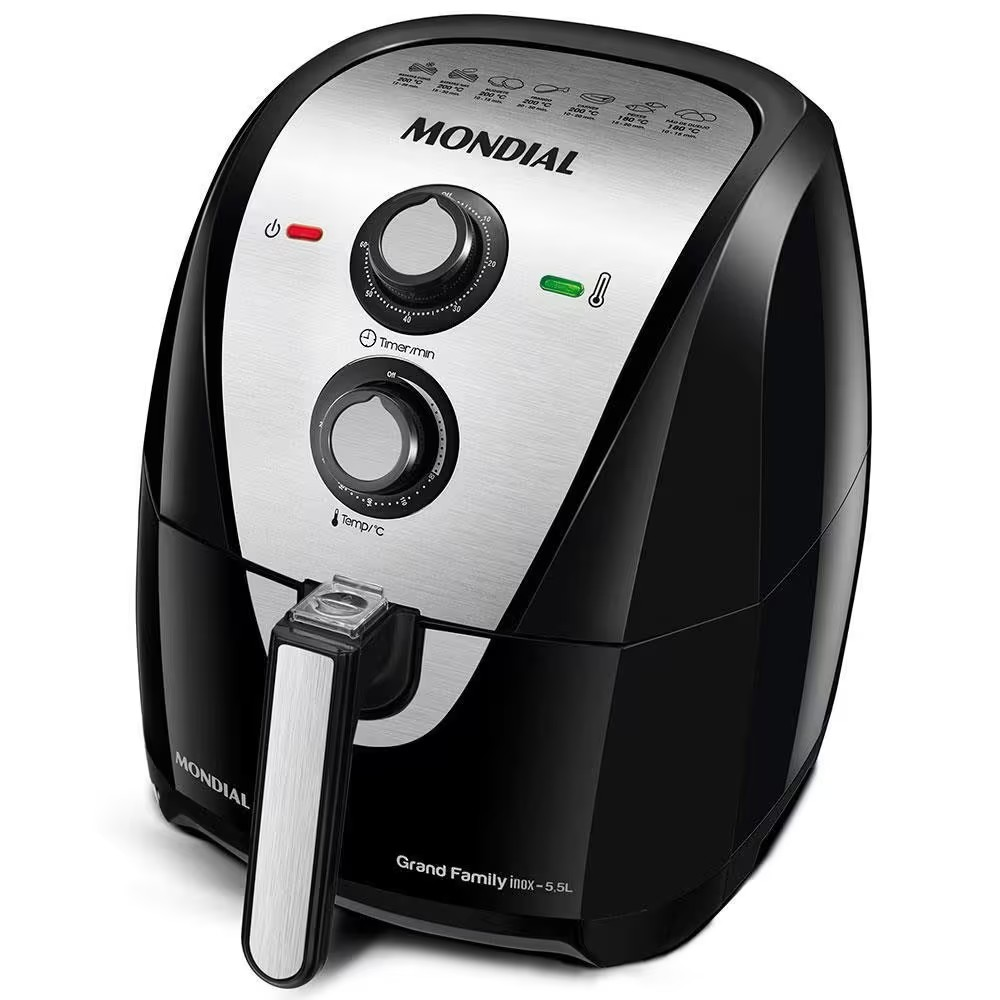 Fritadeira Elétrica Sem Óleo Air Fryer Mondial Grand Family AF 55I 5 5L – Preta/Inox - Elegante