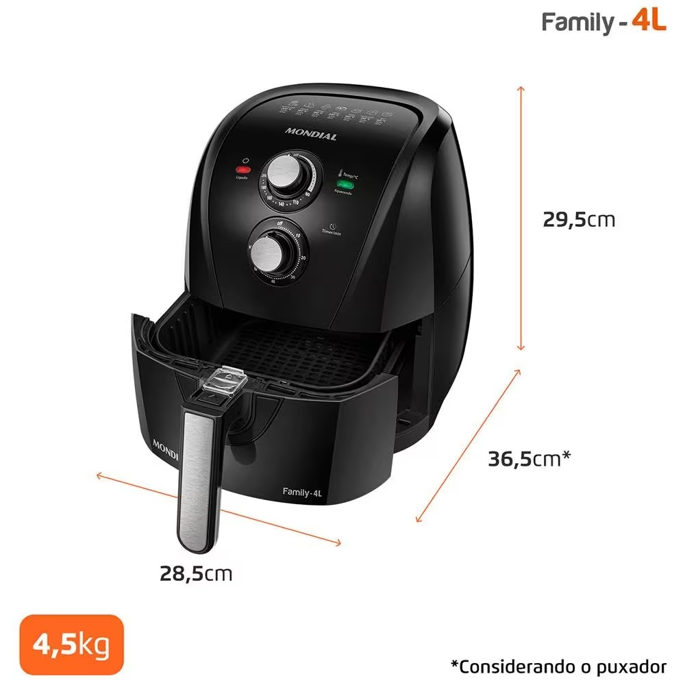 Fritadeira Elétrica Sem Óleo Air Fryer Mondial Family AFN40FB 4 L – Preta - Completo