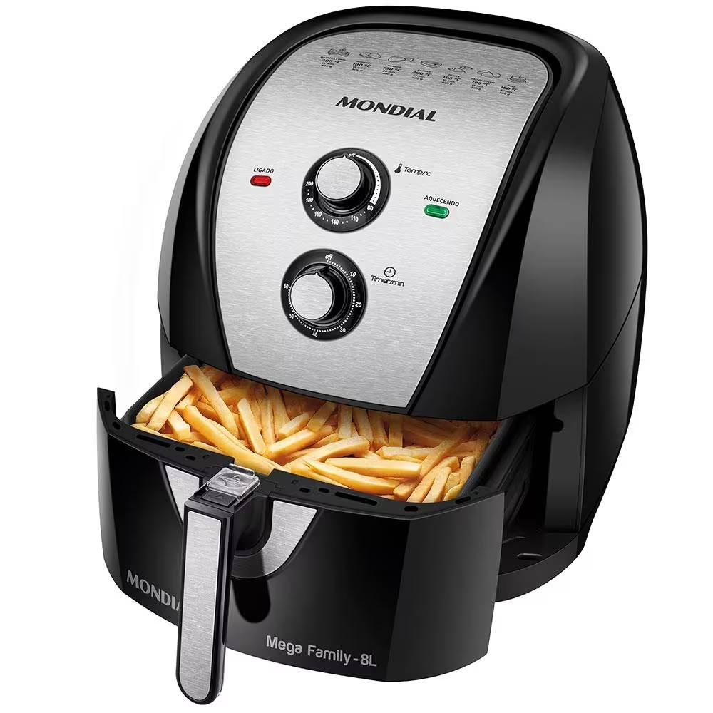 Fritadeira Elétrica Sem Óleo Air Fryer Mondial Mega Family AFN 80 BI 8L – Preta/Inox - Elegante