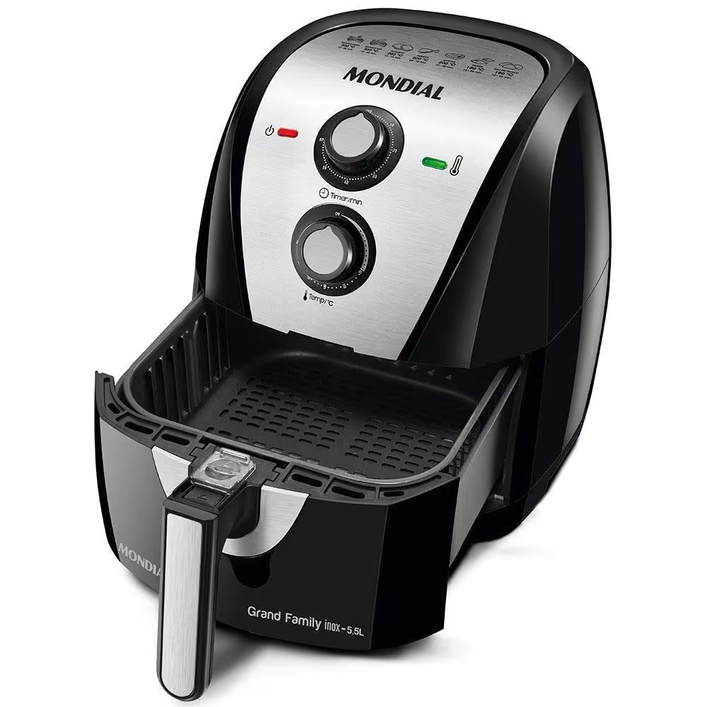 Fritadeira Elétrica Sem Óleo Air Fryer Mondial Grand Family AF 55I 5 5L – Preta/Inox - Elegante